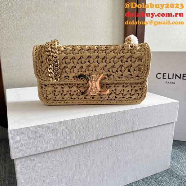 Celine Plein Soleil IN RAFFIA EFFECT TEXTILE SHOULDER BAG