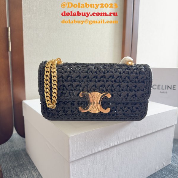 Celine Plein Soleil IN RAFFIA EFFECT TEXTILE SHOULDER BAG