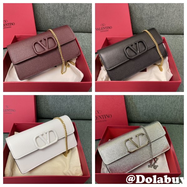 Valentino Garavani V Logo Signature Grained Calfskin Clutch