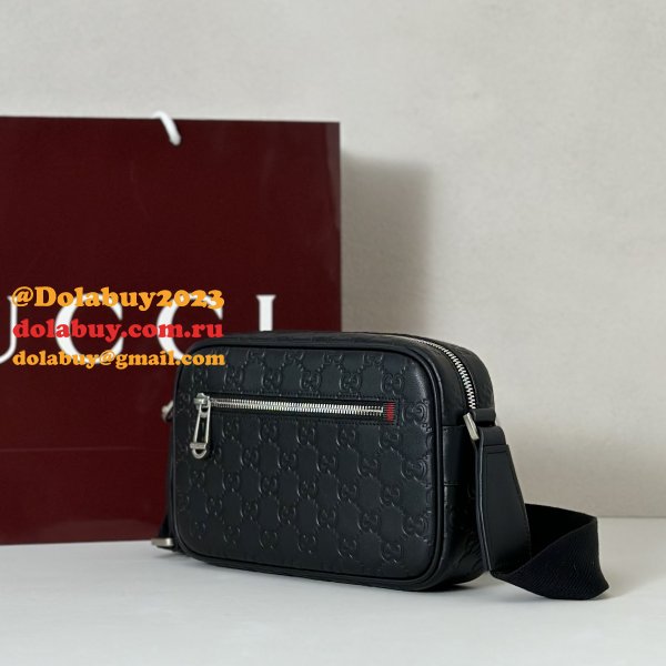 Gucci AAA+ 1:1 850242 Black GG Emblem Small Crossbody Mens Bag