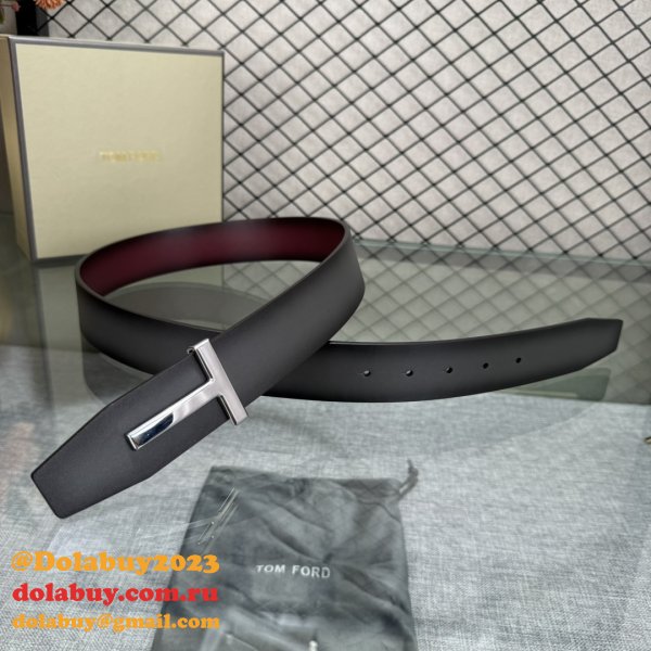 Tom Ford Smooth Calf Leather T-Buckle Belt 38MM