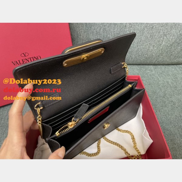 Valentino Garavani V Logo Signature Grained Calfskin Clutch