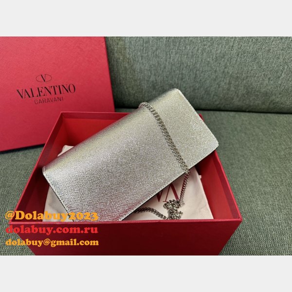 Valentino Garavani V Logo Signature Grained Calfskin Clutch