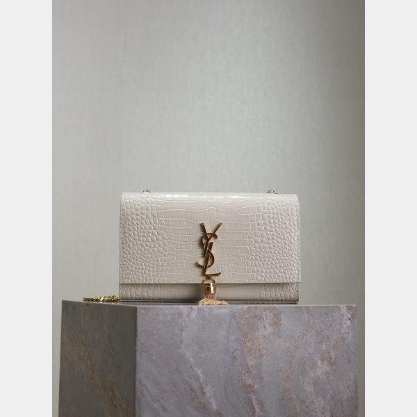 Luxury YSL KATE TASSEL Croco Vein Handbag