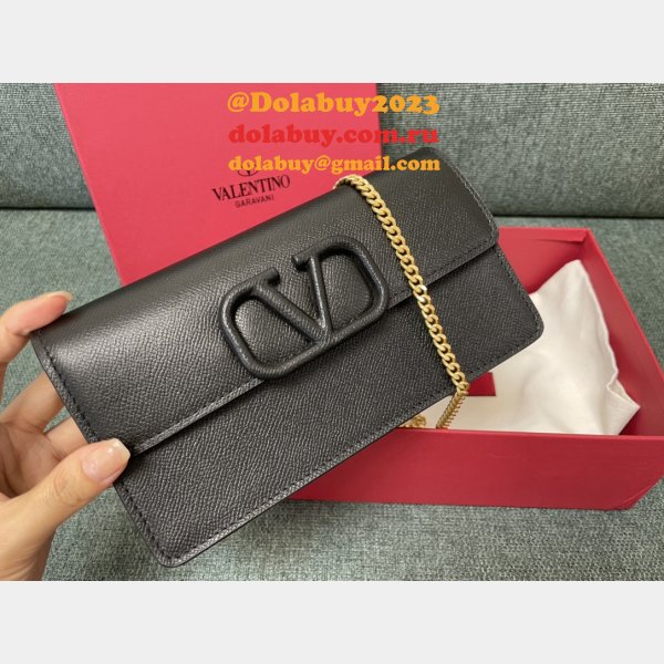 Valentino Garavani V Logo Signature Grained Calfskin Clutch