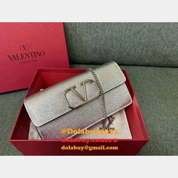 Valentino Garavani V Logo Signature Grained Calfskin Clutch