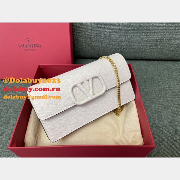 Valentino Garavani V Logo Signature Grained Calfskin Clutch