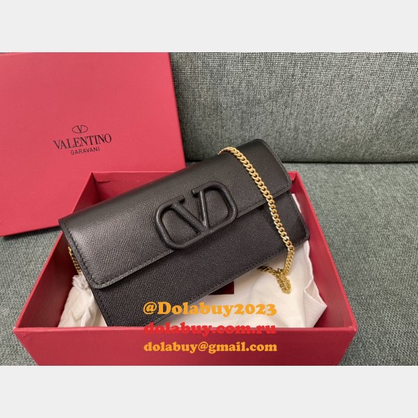 Valentino Garavani V Logo Signature Grained Calfskin Clutch