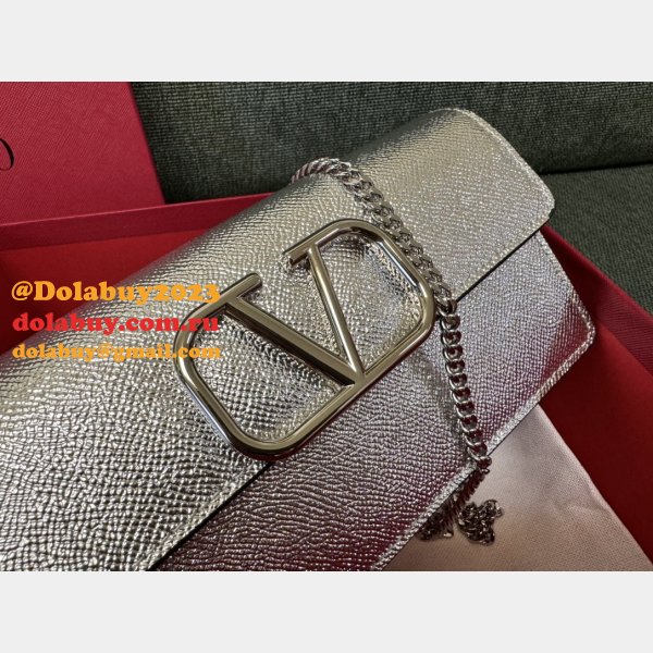 Valentino Garavani V Logo Signature Grained Calfskin Clutch