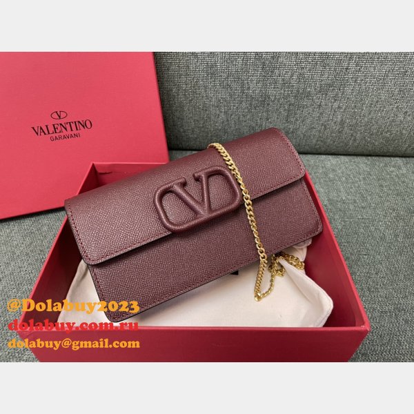 Valentino Garavani V Logo Signature Grained Calfskin Clutch