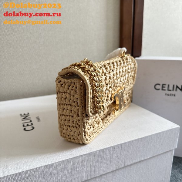 Celine Plein Soleil IN RAFFIA EFFECT TEXTILE SHOULDER BAG